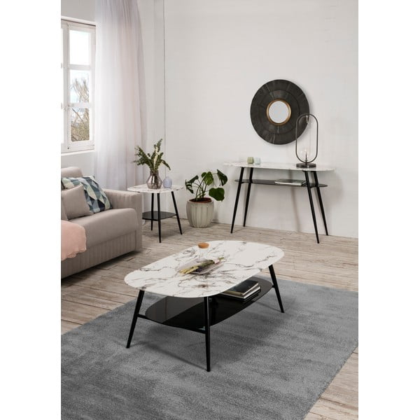 Бяло-черна масичка за кафе със стъклен плот в мраморен декор Alina - Marckeric-image-1