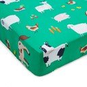 Зелен еластичен единичен детски чаршаф 90x190 cm Farmyard Animals – Catherine Lansfield