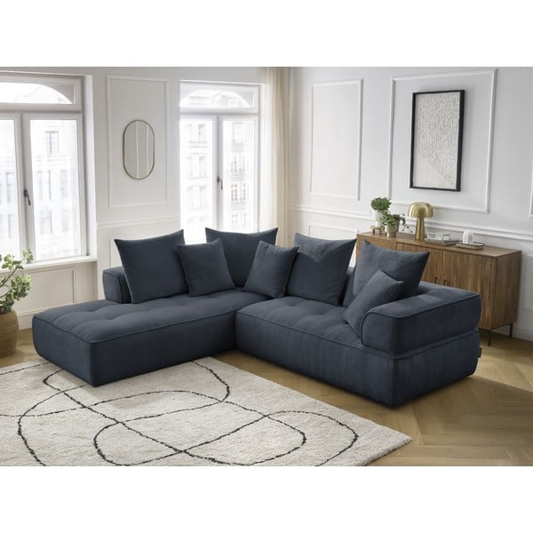 Тъмносин шенилов ъглов диван (ляв ъгъл/L форма) Whesley – Bobochic Paris-image-1