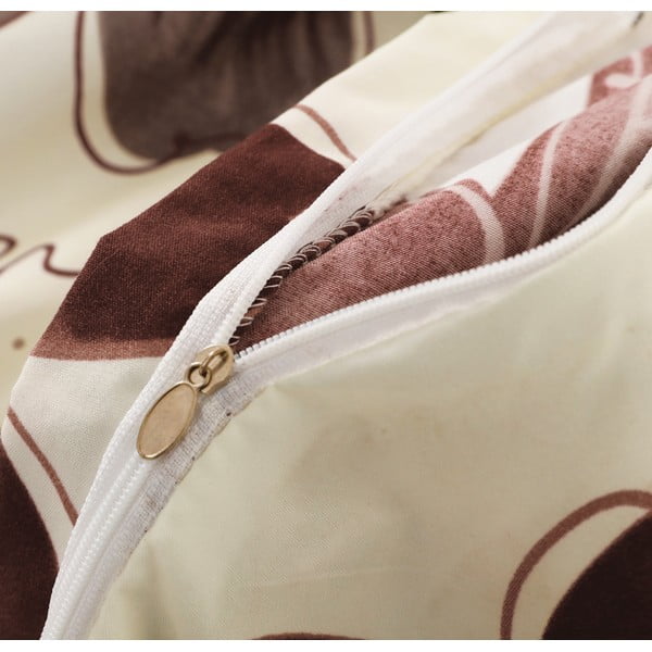 Кафяво/кремаво микросатенено спално бельо за единично легло 140x200 cm в комплект от 6 броя Scarlet - My House-image-1