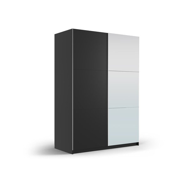 Черен гардероб с огледало и плъзгащи се врати 151x215 cm Lisburn - Cosmopolitan Design-image-1