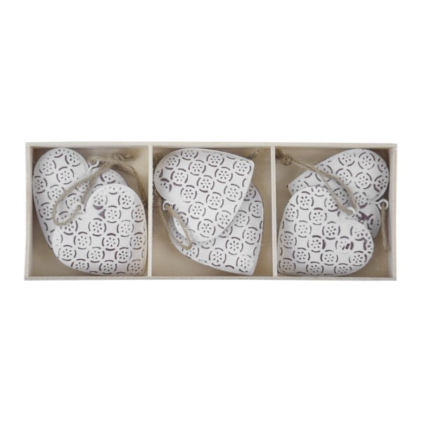 Комплект от 6 висящи декорации в кутия с мотив на сърце Ego Dekor White - Ego Dekor