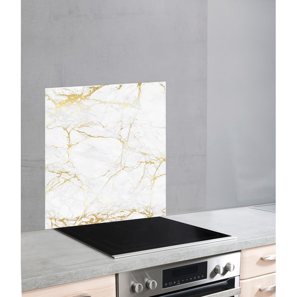 Стъклен капак за стена на печка в бяло-златист мрамор, 70 x 60 cm - Wenko