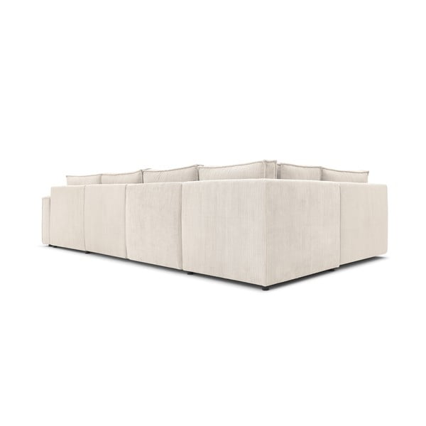 Кремав велурен U-образен ъглов диван, ляв ъгъл Nihad modular - Bobochic Paris-image-4