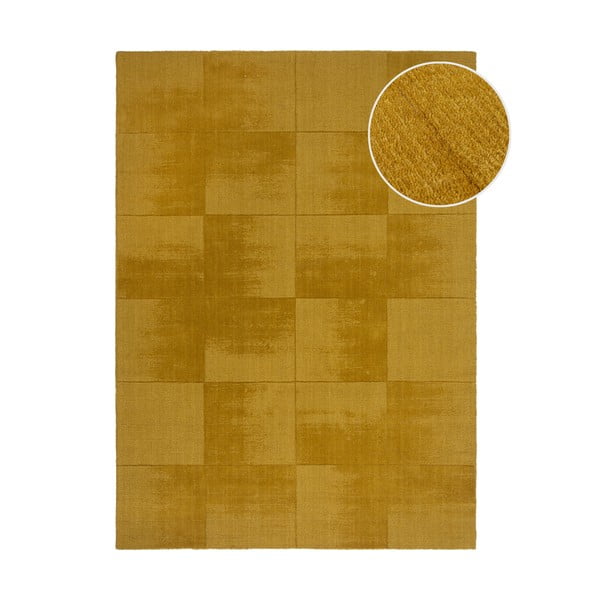 Ръчно изработен вълнен килим в цвят жълта охра 120x170 cm Demi Check Ombre – Flair Rugs