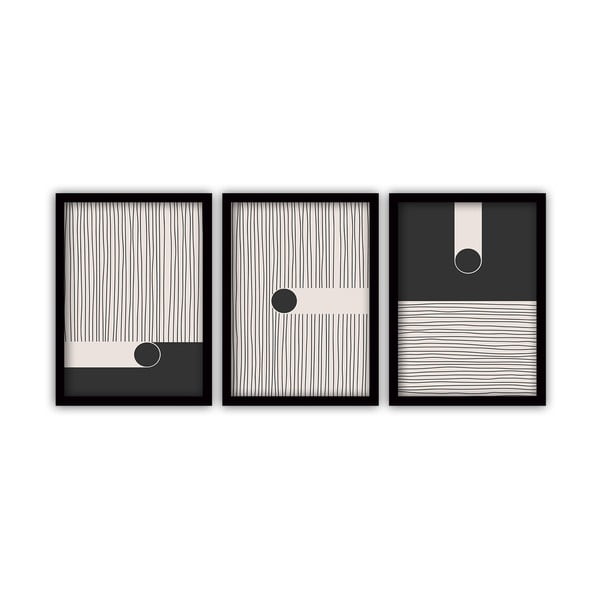 Комплект от 3 картини в черна рамка Черно 35 x 45 cm - Vavien Artwork