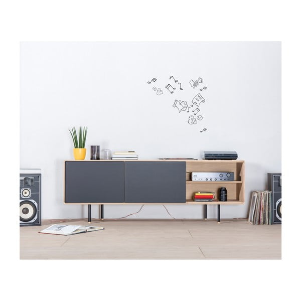 Черна/естествена маса за телевизор от масивен дъб 180x64 cm Fina – Gazzda-image-3