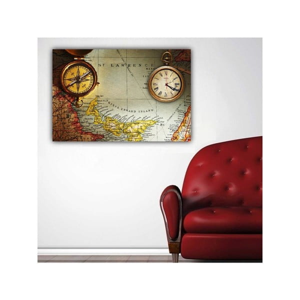 Obraz s hodinami Cestovatelská mapa, 60x40 cm