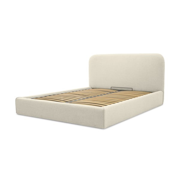 Кремаво тапицирано двойно легло с място за съхранение с включена подматрачна рамка 180x200 cm Sea – Scandic