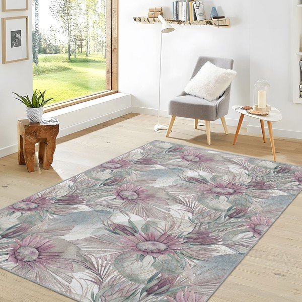 Лилаво-сив килим подходящ за пране 80x150 cm Dusty Flowers – Mila Home-image-1