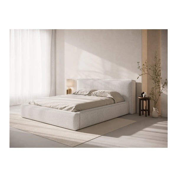 Светлосиво двойно легло 160x200 cm тапицирано с място за съхранение с включена подматрачна рамка Simon Olivia – Micadoni -image-1