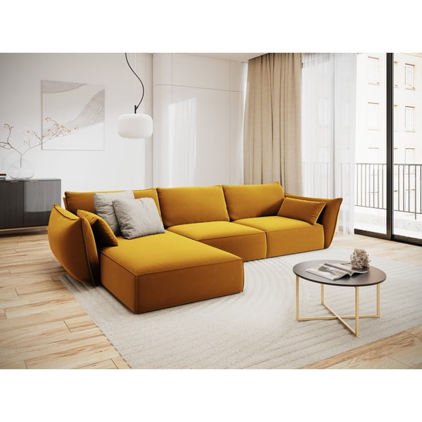 Кадифен ъглов диван в цвят горчица (ляв ъгъл) Vanda – Mazzini Sofas-image-1