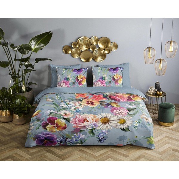 Сиво спално бельо от органичен памук за двойно легло Sunflower, 200 x 220 cm Organic - Descanso-image-1