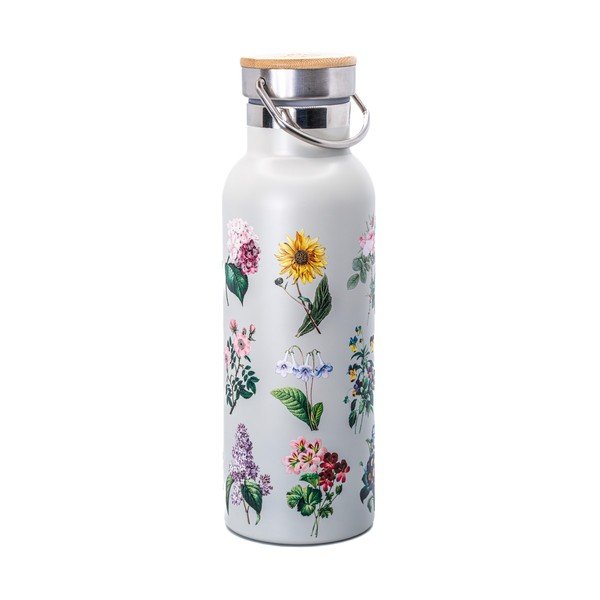 Светлосива бутилка за пътуване  от неръждаема стомана 425 ml Vintage Flowers – Sass & Belle