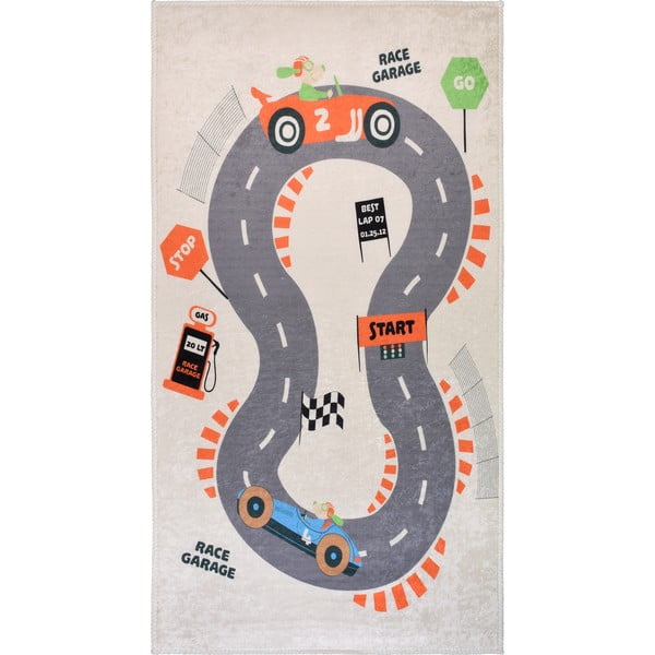Кремаво детско килимче за игра подходящо за пране 100x160 cm Race Garage – Vitaus