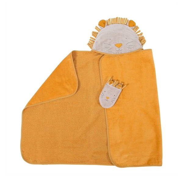 Жълт памучен комплект бебешки кърпи с качулка и хавлия 80x114 cm Sous mon Baobab - Moulin Roty