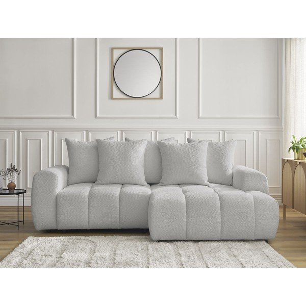 Светлосив  разтегателен ъглов диван с място за съхранение от букле (десен ъгъл) Roxelane – Bobochic Paris-image-1