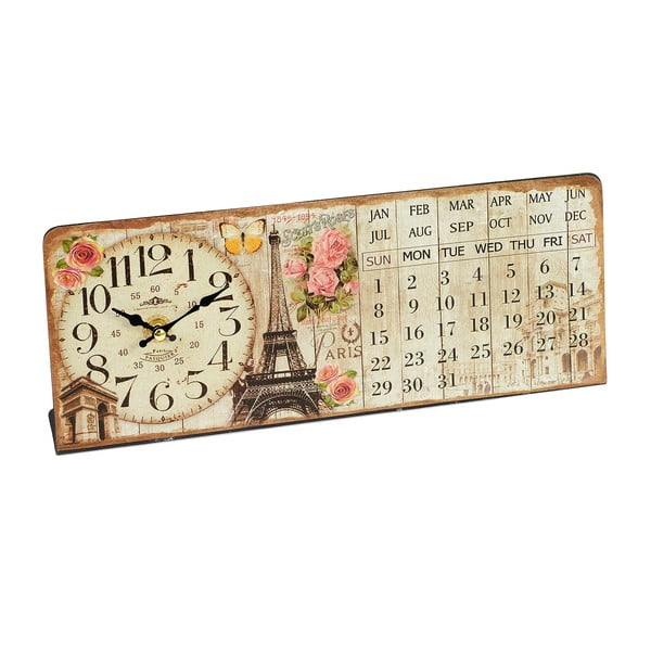 Nástěnné hodiny s kalendářem Eiffel, 35x14 cm