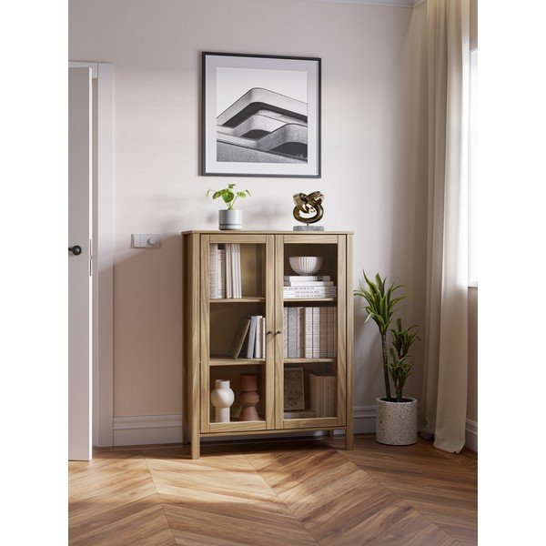 Витрина от масивен бор в естествен цвят 90x120x40 cm Alessandra – Marckeric-image-1