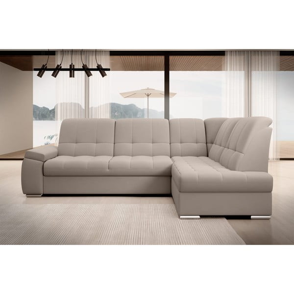 Бежов кадифен разтегателен ъглов диван с място за съхранение (десен ъгъл L форма) Sado – ELTAP-image-3