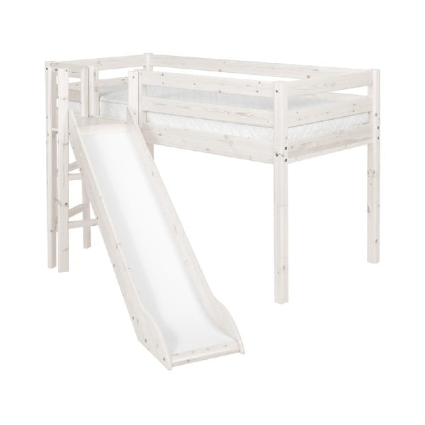 Бяло средно високо борово легло с плъзгач , 90 x 200 cm Classic - Flexa