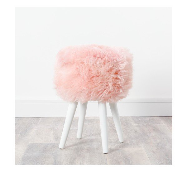 Стол с розова седалка от овча кожа Бял, ⌀ 30 cm - Native Natural-image-2