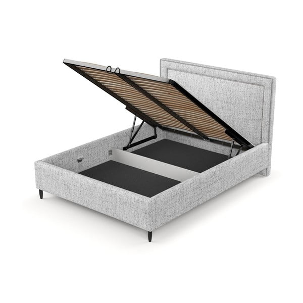 Светлосиво тапицирано двойно легло с място за съхранение с включена подматрачна рамка 140x200 cm Baleine – Maison de Rêve-image-4