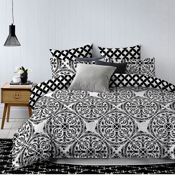 Черно-бяло спално бельо за единични легла Хипноза Мандала, 140 x 200 cm - DecoKing