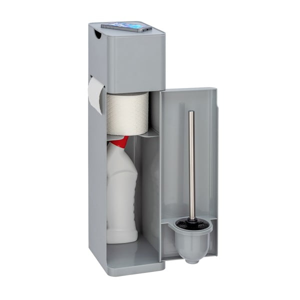 Сива пластмасова поставка за тоалетна хартия с четка Imon - Wenko-image-3