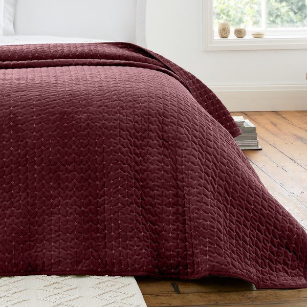 Бордо капитонирано покривало за легло 240x260 cm Attica Velvet – Bianca-image-1