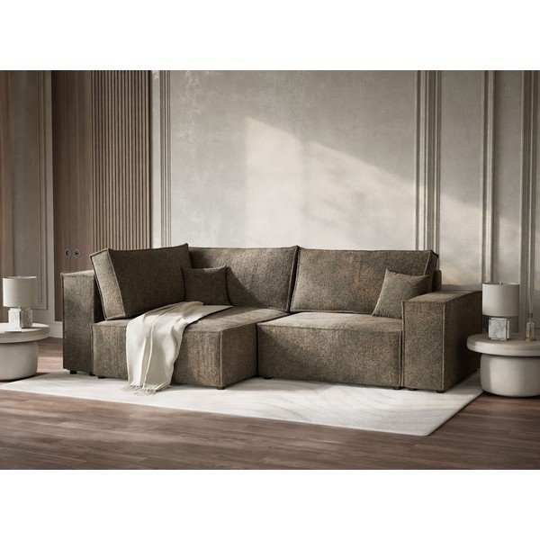 Кафяв шенилов сгъваем/с място за съхранение ъглов диван (ляв ъгъл/L форма) Tonga – Maison de Rêve-image-4