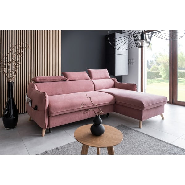 Светлорозов кадифен ъглов разтегателен диван (десен ъгъл) Sweet Harmony - Miuform-image-3