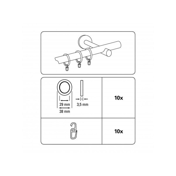 Халки за пердета с вложка и кука в комплект от 10 Elba - Gardinia-image-1