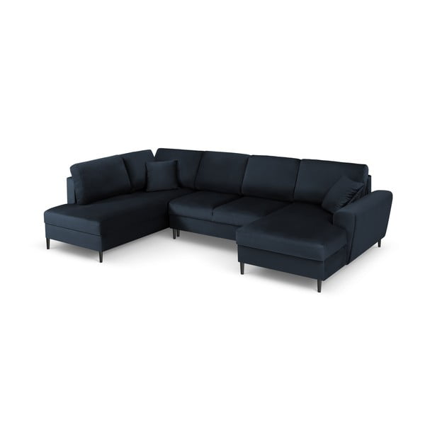 Тъмносин кадифен разтегателен ъглов диван с място за съхранение (ляв ъгъл/U форма) Kyoto – Cosmopolitan Design-image-1