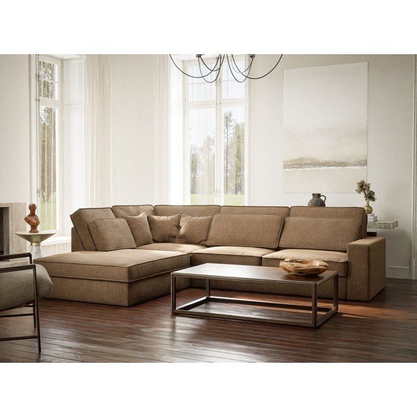 Светлокафяв шенилов ъглов диван (ляв ъгъл/L форма) Kirou – Maison de Rêve-image-1