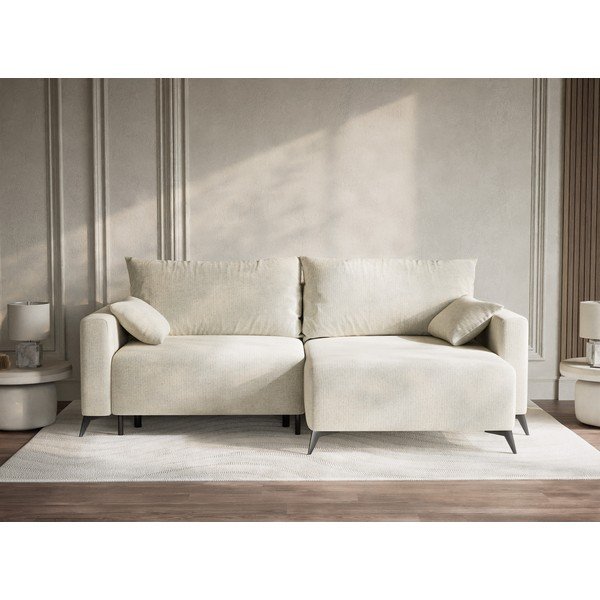 Кремав шенилов сгъваем/с място за съхранение ъглов диван (десен ъгъл) Leon – Maison de Rêve-image-1