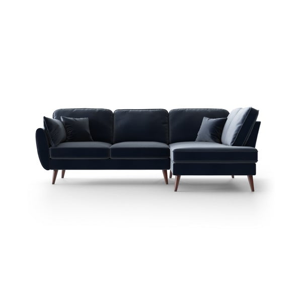Тъмносин ъглов диван от кадифе , десен ъгъл Auteuil - My Pop Design