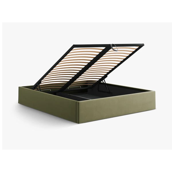 Зелено двойно легло 180x200 cm тапицирано с място за съхранение/без табла с включена подматрачна рамка Susan – Micadoni -image-3