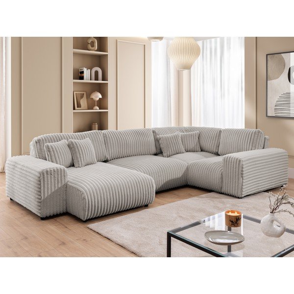 Светлосив ъглов диван от рипсено кадифе (десен ъгъл U форма) Justin – Ropez-image-4