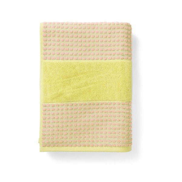 Жълтo-розова хавлиена кърпа от органичен памук от тери 70x140 cm Check – JUNA