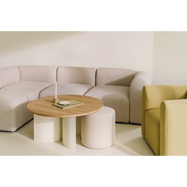 Кремава/в естествен цвят кръгла масичка за кафе с ясенов плот ø 95 cm Gavo – noo.ma-image-4