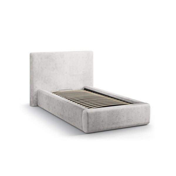 Светлосиво единично легло 90x200 cm тапицирано с място за съхранение с включена подматрачна рамка Amy – Micadoni -image-2