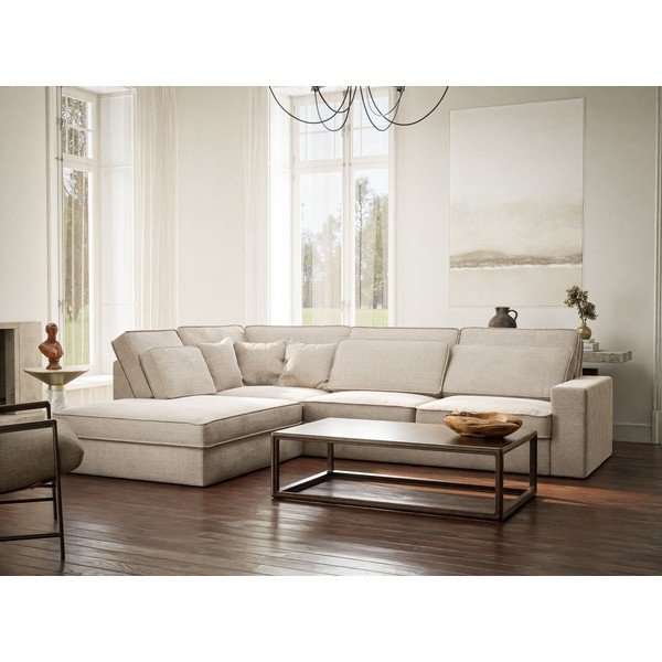 Кремав шенилов ъглов диван (ляв ъгъл/L форма) Kirou – Maison de Rêve-image-1