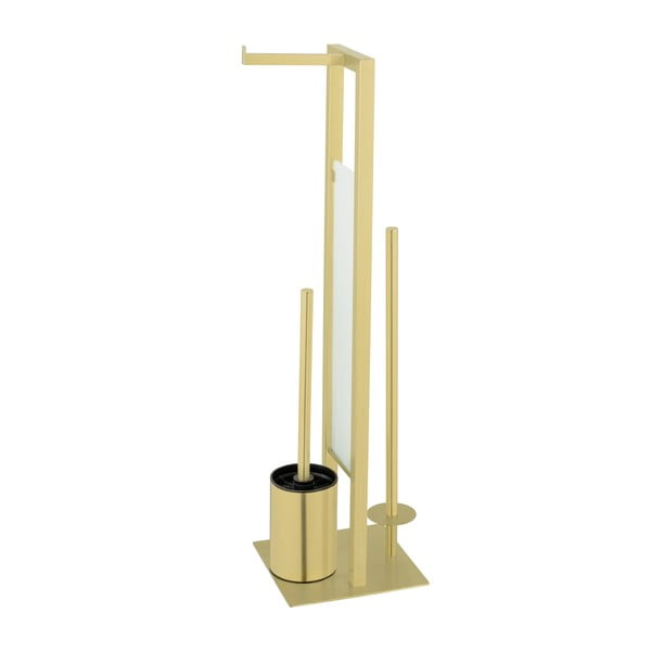 Държач за тоалетна хартия с четка от неръждаема стомана в златисто Rivalta - Wenko-image-4