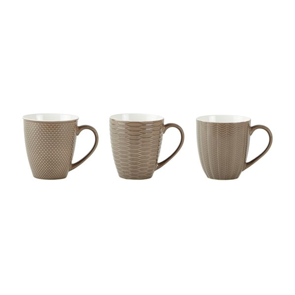 Комплект от 3 кафяви порцеланови чаши Текстура - KJ Collection