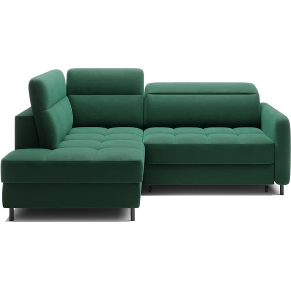 Зелен кадифен разтегателен ъглов диван с място за съхранение (ляв ъгъл L форма) Barea – ELTAP