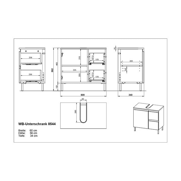Тъмно сив шкаф под мивката от дъб 60x56 cm Salinas - Germania-image-4