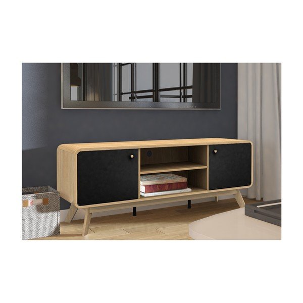 Маса за телевизор от декор от дъб в черен и естествен цвят 140x53 cm Cassie – Støraa-image-3