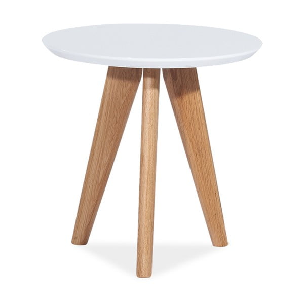 Bílý odkládací stolek s lesklou deskou a nohama z dubového dřeva Signal Milan, ⌀ 50 cm