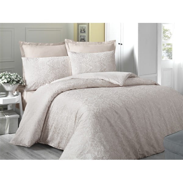 Бежово памучно спално бельо от сатен за единично легло 140x200 cm - Mijolnir